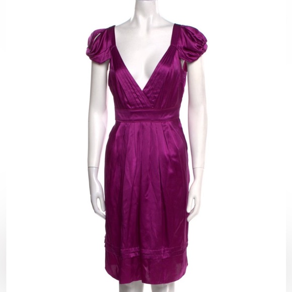 Prada Purple Fuchsia Silk A-line pleated midi Dress